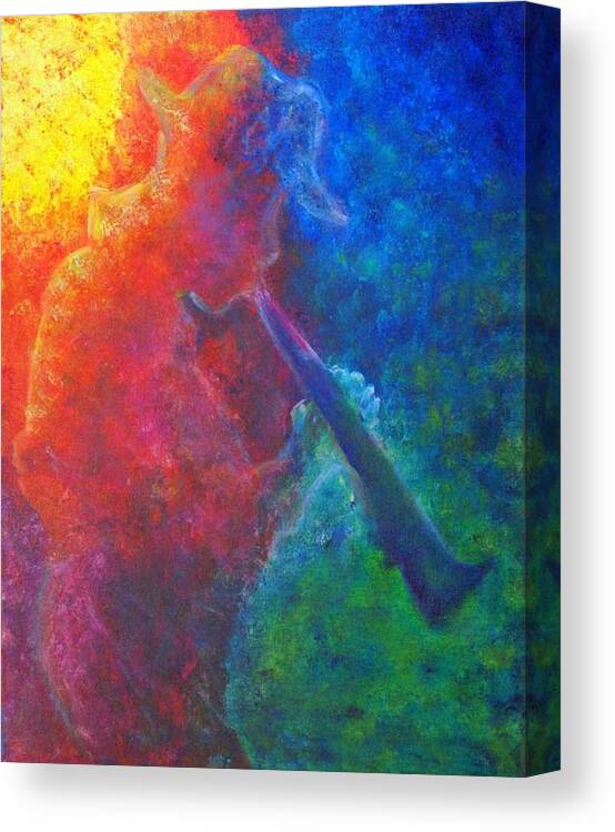 Music Canvas Print featuring the painting Joe Jazzes Into The Night by The Art With A Heart By Charlotte Phillips