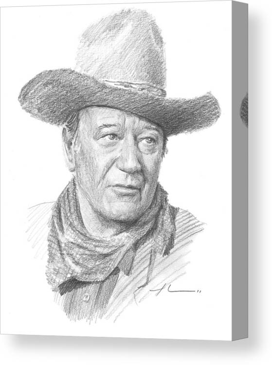 Www.miketheuer.com Canvas Print featuring the drawing John Wayne Pencil Portrait by Mike Theuer