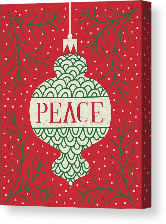 Christmas Canvas Print featuring the painting Jolly Holiday Ornaments Peace by Michael Mullan