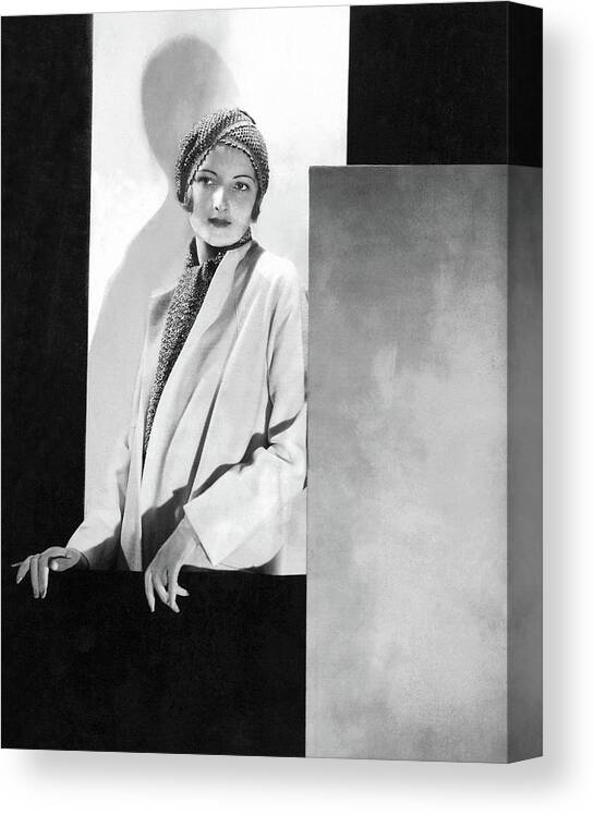 Accessories Canvas Print featuring the photograph Jule Andre Wearing A Schiaparelli Coat by Edward Steichen