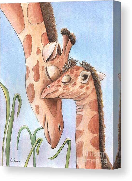 Giraffe Canvas Print featuring the painting Giraffe Mom and Baby - Safari Nursery by Debbie Cerone