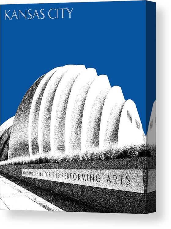 Architecture Canvas Print featuring the digital art Kansas City Skyline 3 Kauffman Center - Royal Blue by DB Artist