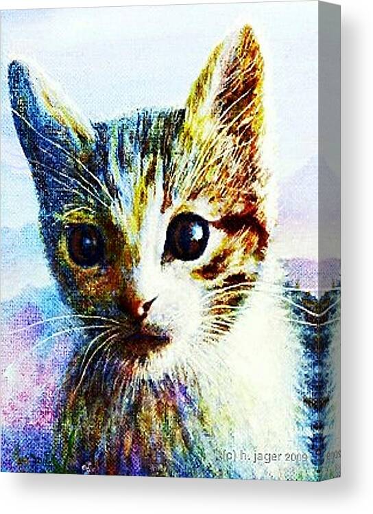 Kitten Canvas Print featuring the painting Kitten Close by Hartmut Jager