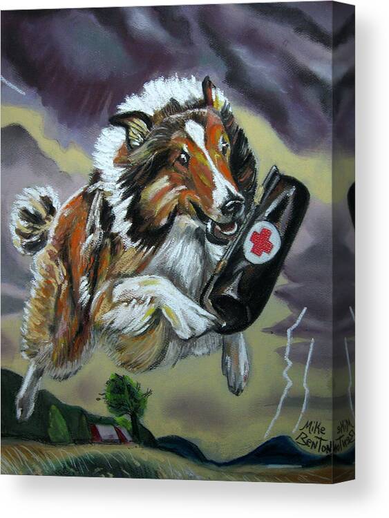 Dog Canvas Print featuring the pastel Lassie by Mike Benton