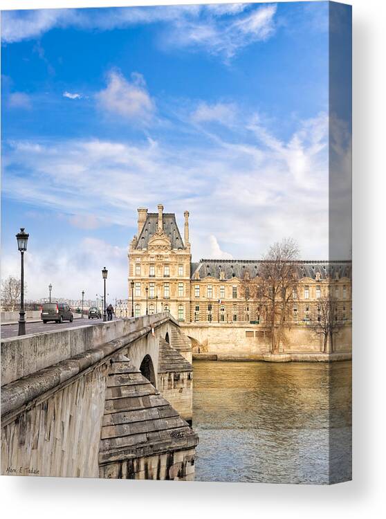 The Louvre Canvas Print featuring the photograph Le Pont Royal And The Louvre - Paris On The River by Mark Tisdale