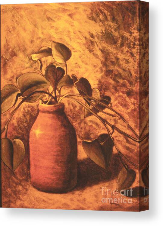 Leaves In A Jar Canvas Print featuring the pastel Leaves in a Jar by Teresa Ascone