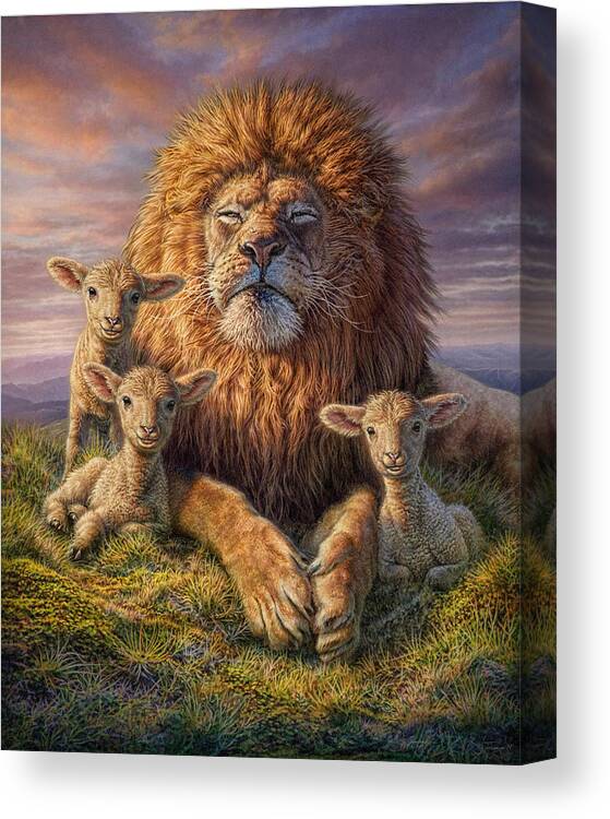 Lion Canvas Print featuring the mixed media Lion and Lambs by Phil Jaeger