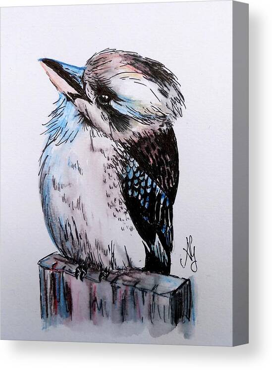 Watercolour Canvas Print featuring the painting Little kookaburra by Anne Gardner