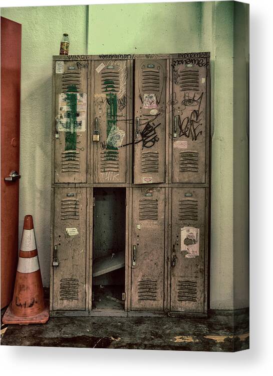 Grungy Storage Canvas Print featuring the photograph Lockers by Jessica Levant