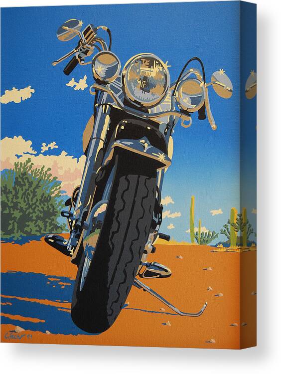 Motorcycle Canvas Print featuring the painting Loco Motion by Cheryl Fecht