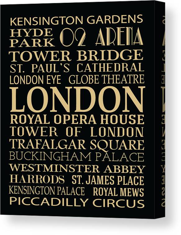 Typography Canvas Print featuring the digital art London Attractions by Jaime Friedman