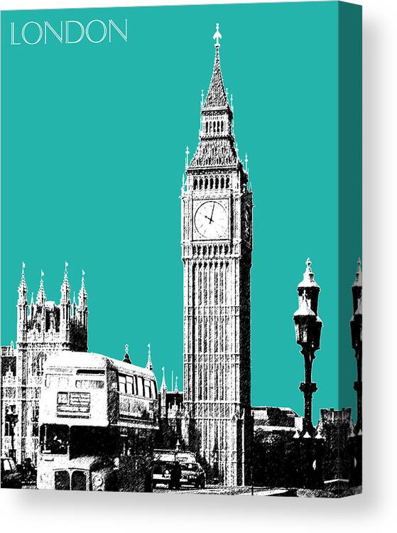 Architecture Canvas Print featuring the digital art London Skyline Big Ben - Teal by DB Artist