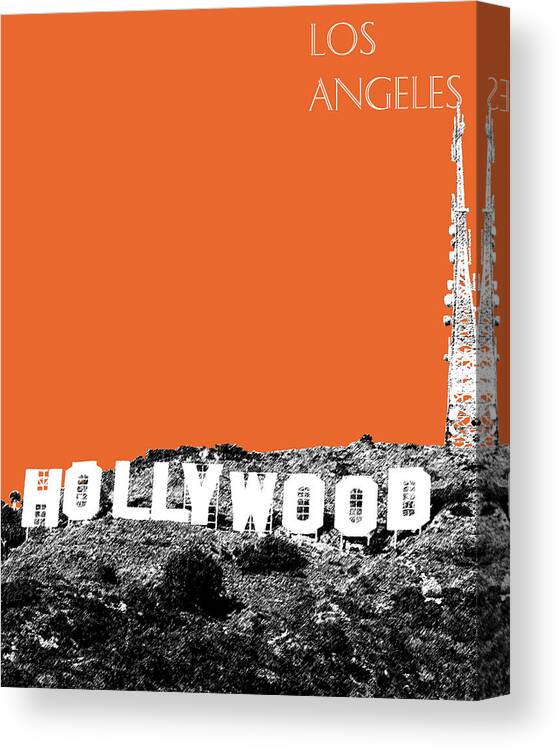 Architecture Canvas Print featuring the digital art Los Angeles Skyline Hollywood - Coral by DB Artist