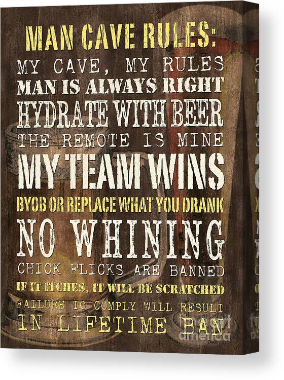 Man Canvas Print featuring the painting Man Cave Rules 2 by Debbie DeWitt