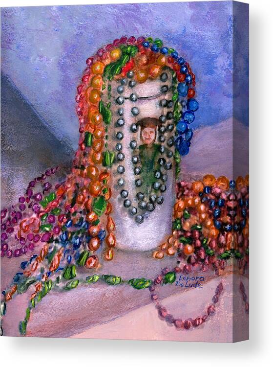 mardi Gras Canvas Print featuring the painting Mardi Gras Beads in Louisiana by Lenora De Lude