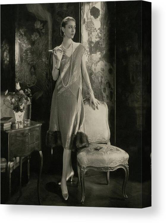 Accessories Canvas Print featuring the photograph Marion Morehouse Wearing A Lucien Lelong Dress by Edward Steichen