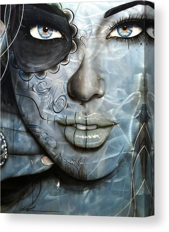 Face Tattoo Canvas Print featuring the painting Metallic Messiah by Christian Chapman Art