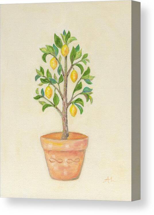 Lemon Canvas Print featuring the painting Meyer Lemon Tree by Annamarie Lombardo