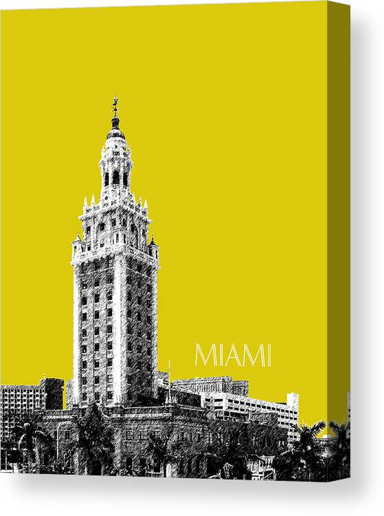 Architecture Canvas Print featuring the digital art Miami Skyline Freedom Tower - Mustard by DB Artist
