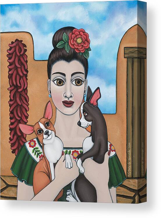 Chihuahua Canvas Print featuring the painting Mis Carinos by Victoria De Almeida
