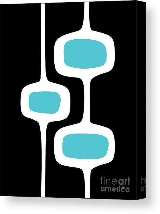 Black Canvas Print featuring the digital art Mod Pod 2 White on Black by Donna Mibus