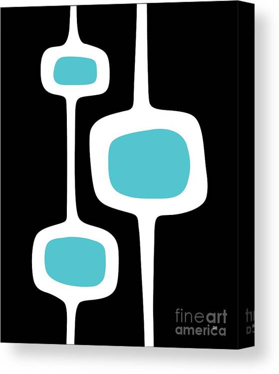 Black Canvas Print featuring the digital art Mod Pod 3 White on Black by Donna Mibus