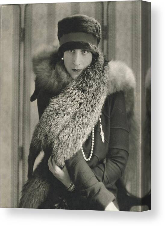 Accessories Canvas Print featuring the photograph Model Halles Stiles Wearing A Rabbit Fur Hat by Edward Steichen