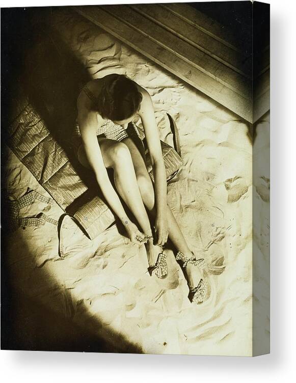Prominent Persons Canvas Print featuring the photograph Model Wearing Miller Bathing Suit by Anton Bruehl