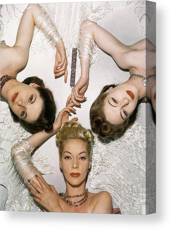 Accessories Canvas Print featuring the photograph Models Lying Down by Horst P. Horst