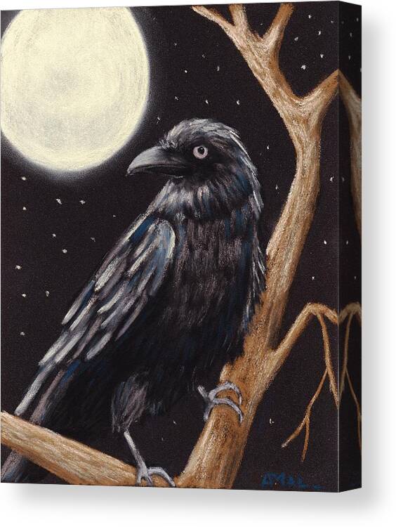 Raven Canvas Print featuring the painting Moonlight Raven by Anastasiya Malakhova