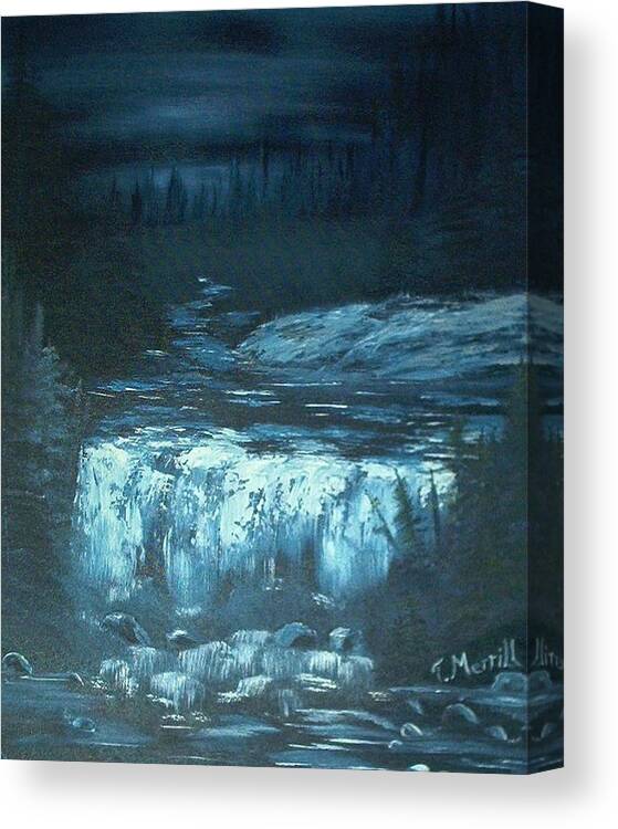 Monochromatic Canvas Print featuring the painting Moonlit Falls by Teri Merrill
