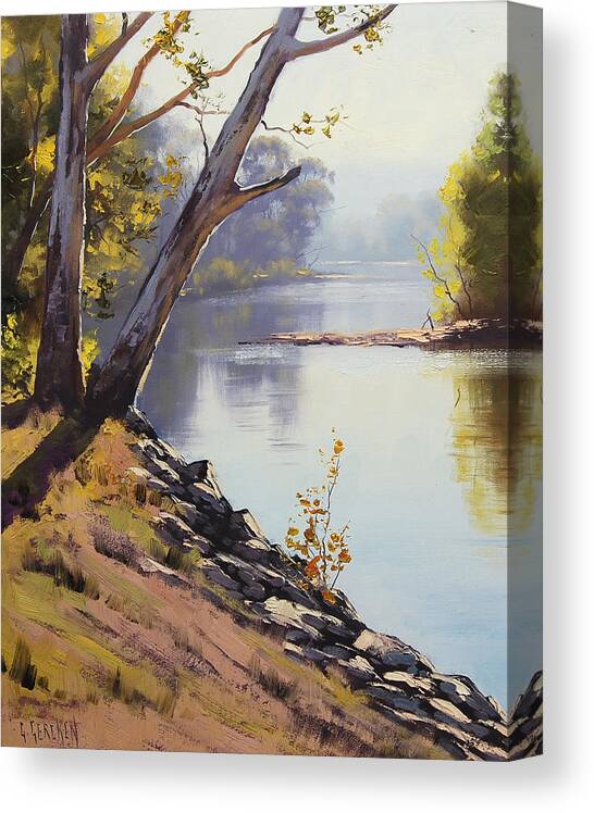 River Canvas Print featuring the painting Morning Light Tumut River by Graham Gercken