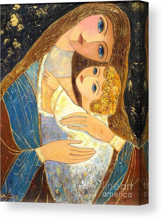 Mother And Golden Haired Child Canvas Print featuring the painting Mother and Golden Haired Child by Shijun Munns