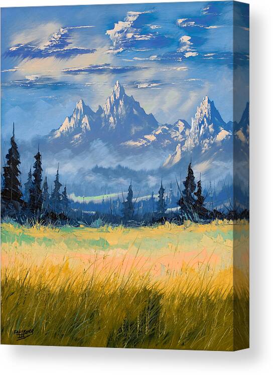 Mountain Canvas Print featuring the painting Mountain Valley by Richard Faulkner
