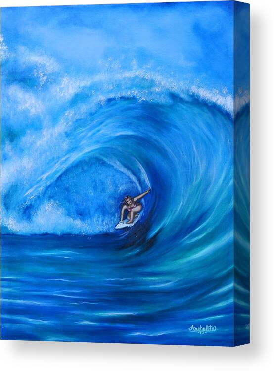 Surfing Canvas Print featuring the painting Hawaiian Surf by Ruben Archuleta - Art Gallery