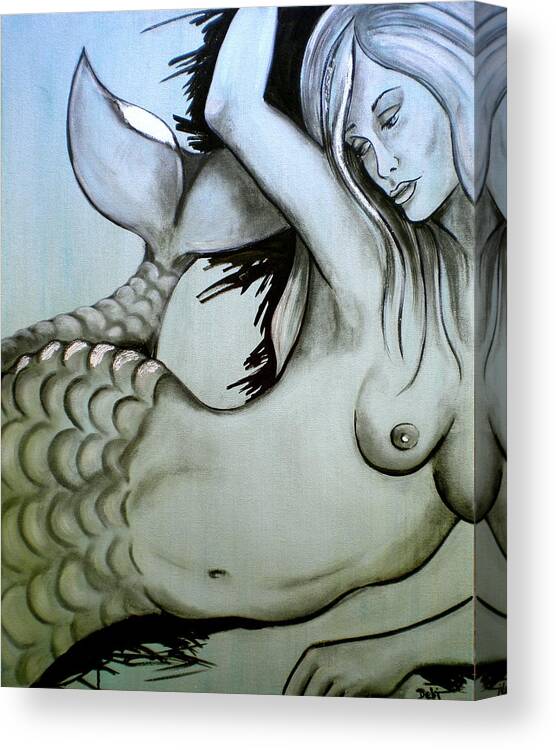 Mermaid Canvas Print featuring the painting Nearly Naked Sea Pearl by Debi Starr