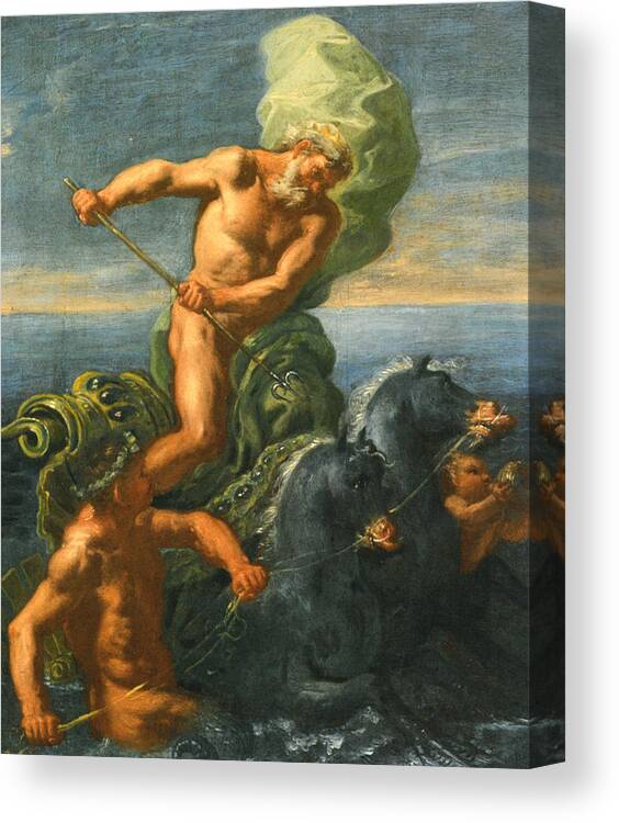 Neptune And His Chariot Of Horses Canvas Print featuring the digital art Neptune and his Chariot of Horses by Domenico Antonio Vaccaro