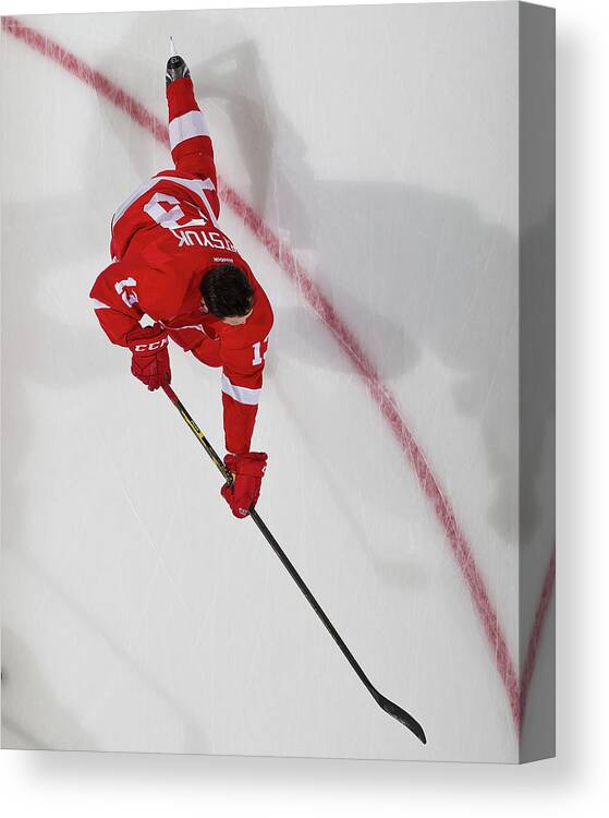 People Canvas Print featuring the photograph New York Islanders V Detroit Red Wings by Dave Reginek