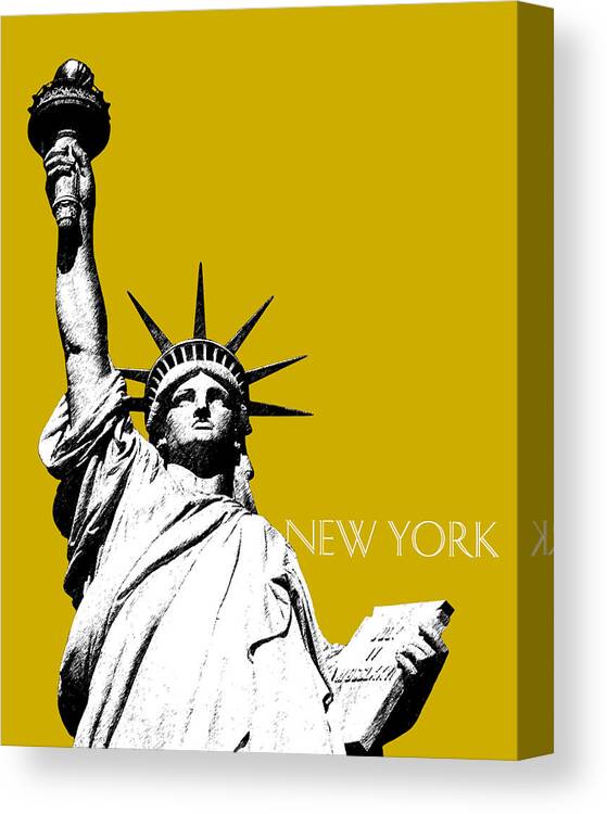 Architecture Canvas Print featuring the digital art New York Skyline Statue of Liberty - Gold by DB Artist