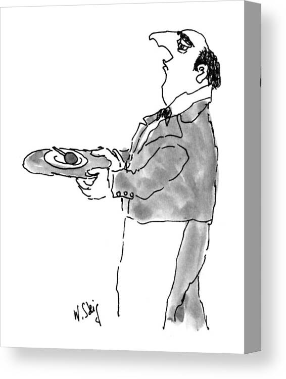 Waiter Canvas Print featuring the drawing New Yorker March 2nd, 1992 by William Steig