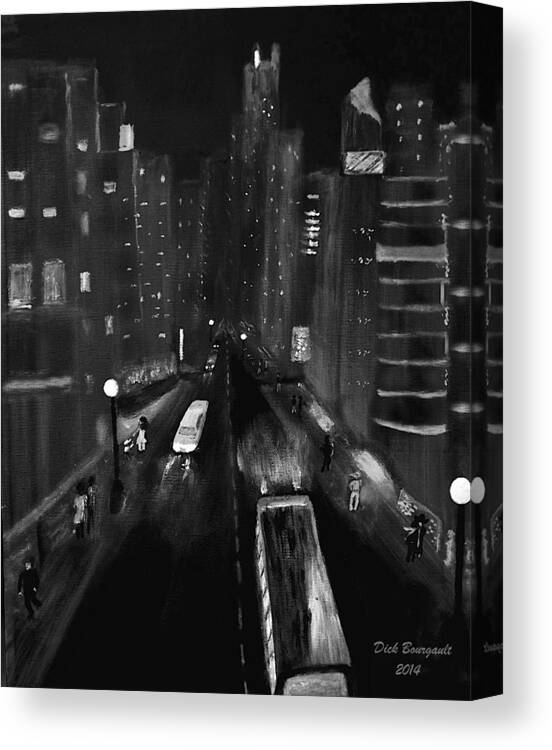 Night Canvas Print featuring the painting Night City Scape by Dick Bourgault