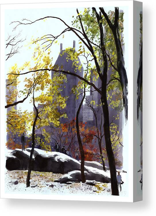 Nyc Central Park Canvas Print featuring the mixed media November by Clifford Faust
