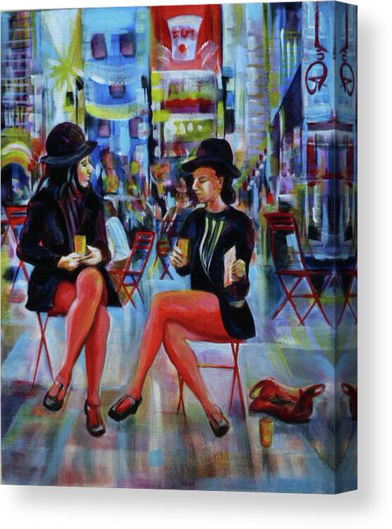 Urban Landscape Canvas Print featuring the painting NYC Red Chairs by Anna Duyunova