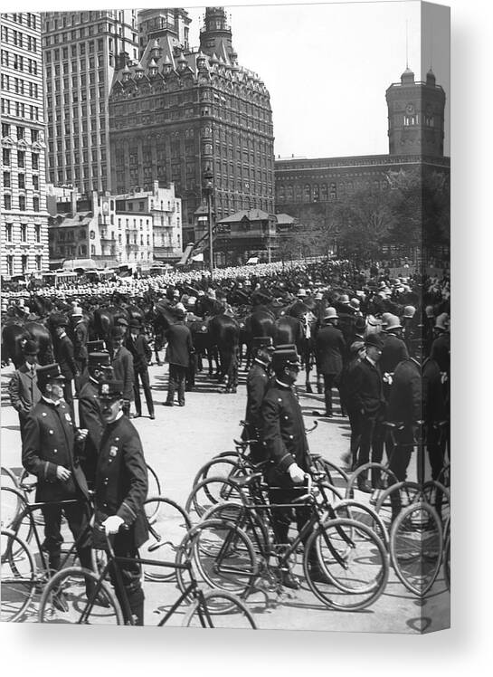 1900 Canvas Print featuring the photograph NYPD Bicycle Force by Underwood Archives