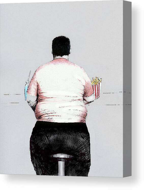 Adult Canvas Print featuring the photograph Obese Man Eating Unhealthy Food by Ikon Ikon Images