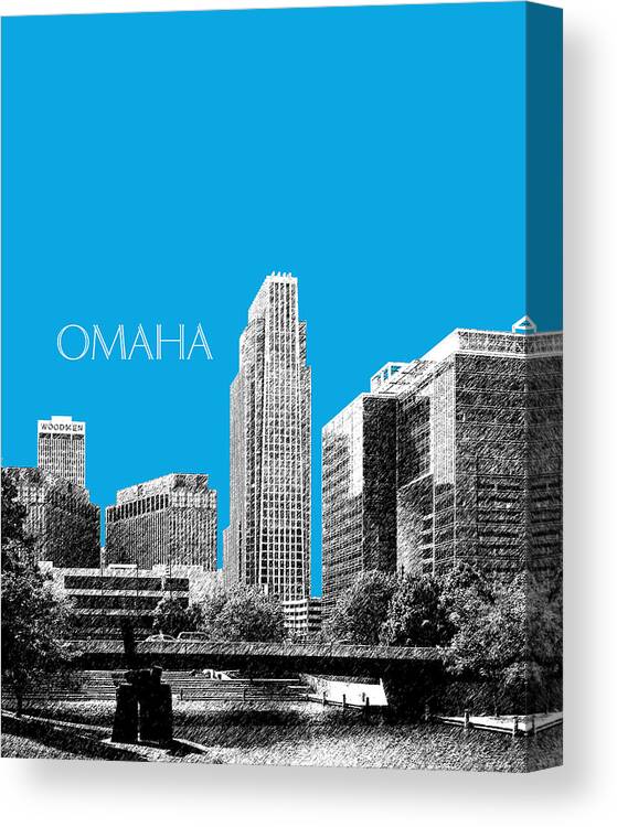 Architecture Canvas Print featuring the digital art Omaha Skyline - Ice Blue by DB Artist