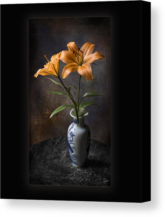 Flower Canvas Print featuring the photograph Orange Asiatic Lilies in Vase by Endre Balogh