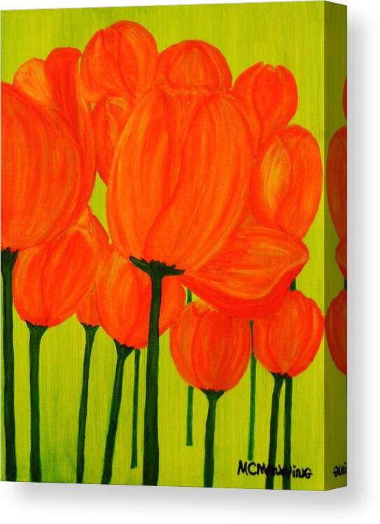 Bouquet Of Orange Tulips Art Prints Canvas Print featuring the painting Orange Tulip Pops by Celeste Manning