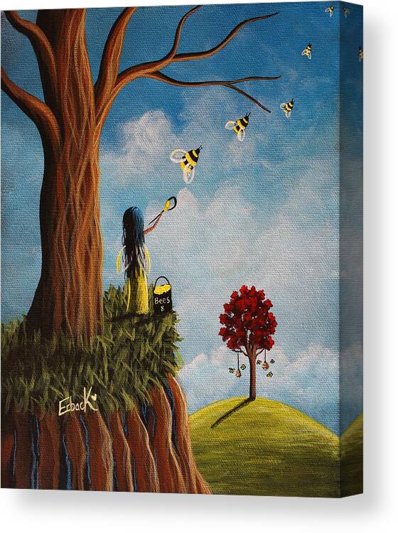Bees Canvas Print featuring the painting Original Fairy Artwork - Creating Her Happy Place by Moonlight Art Parlour