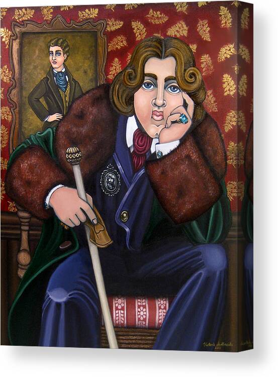 Hispanic Art Canvas Print featuring the painting Oscar Wilde and the Picture of Dorian Gray by Victoria De Almeida